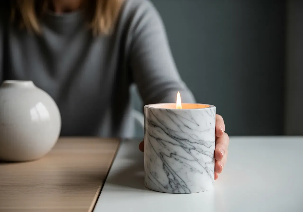 Marmorljus med champa och trädoft