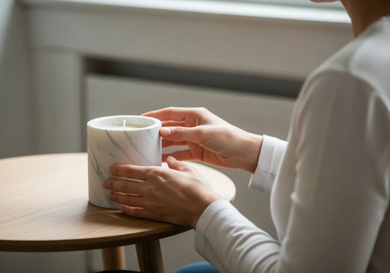 Marmorljus med persikodoft i inredning