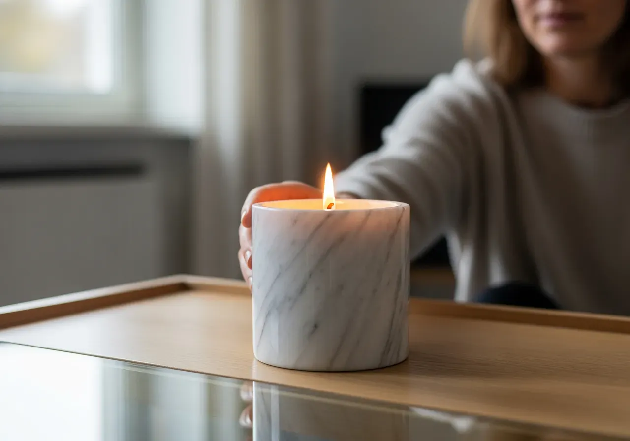 Marmorljus med varm trädoft