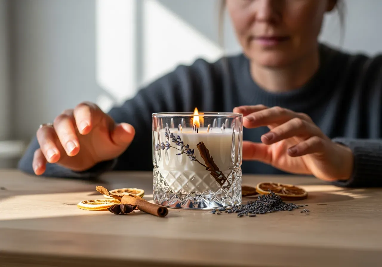 Doftljus i kristall med blandade noter