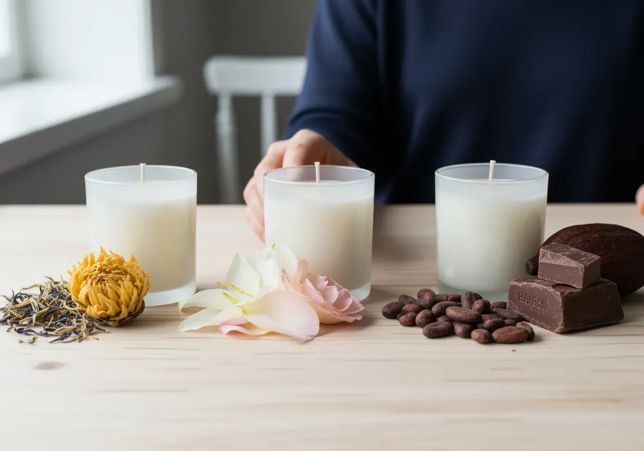 Doftguide för kristalljus Champa Lily Rose Kakao